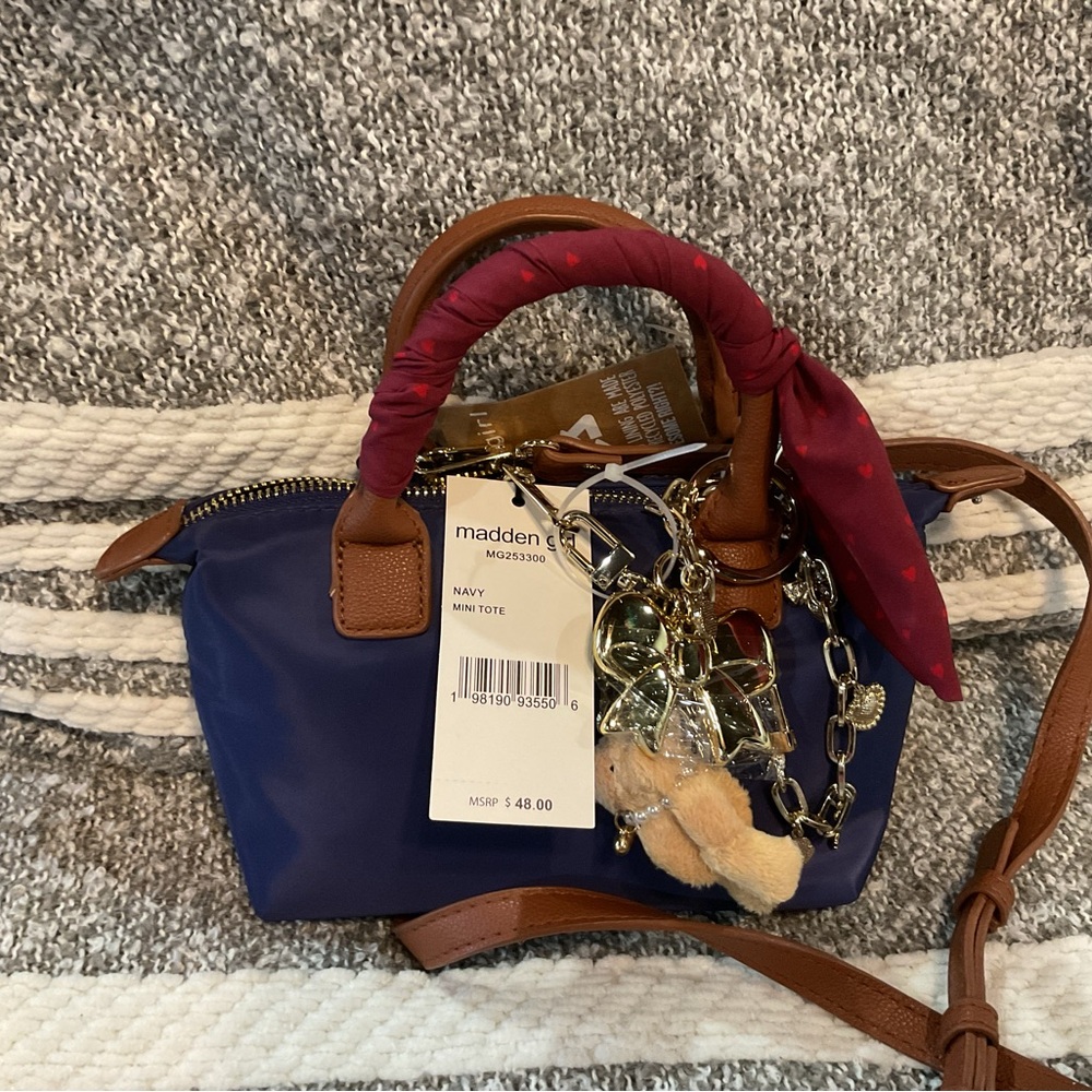 Madden Girl Navy Mini Bag with Brown Accents